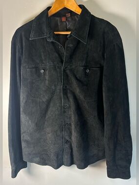 Danier Leather Men’s Shirt Jacket Button Down Soft Suede Black Size M EUC